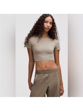 Lululemon Nulu Crewneck Taupe Cropped Top, small